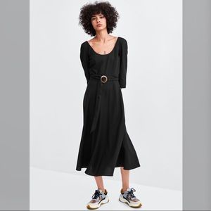 Zara Black Long Dress with Belt NWOT